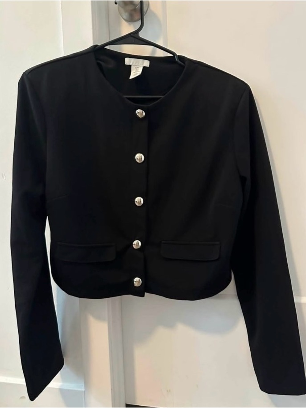 H&M Black Women's Cropped Button-Front Blazer